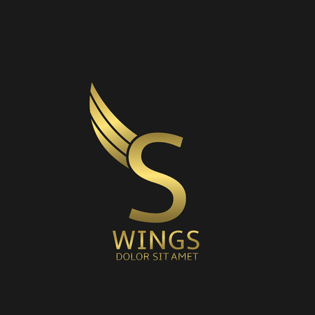 Golden S letter  template with golden wingsのイラスト素材