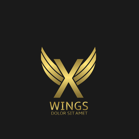 Golden X letter  template with golden wingsのイラスト素材