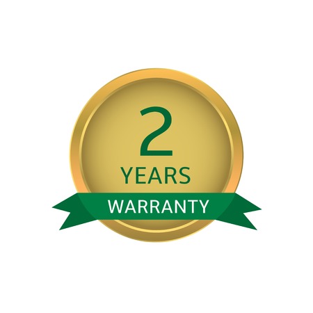 Two years warranty label. Golden badge with green ribbonのイラスト素材