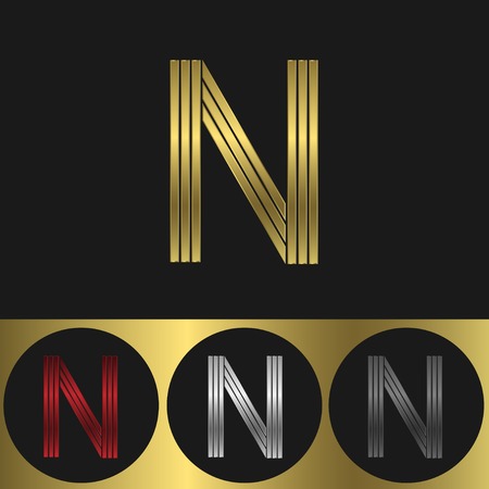 Metal business emblem. Golden silver red and black colorsのイラスト素材