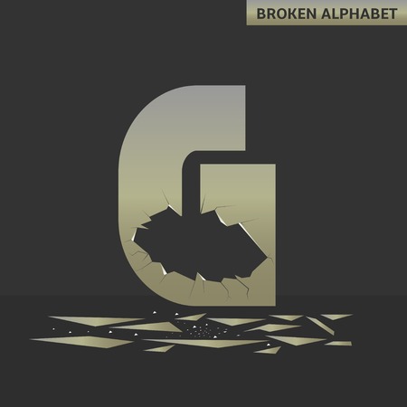 Broken G letter. Mirror alphabet with cracksのイラスト素材
