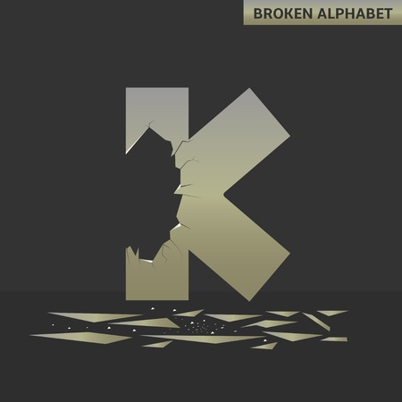 Broken K letter. Mirror alphabet with cracksのイラスト素材