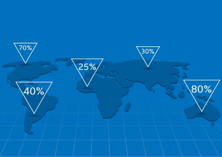 World map infographic. Blue earth. World map and white triangular pointersのイラスト素材