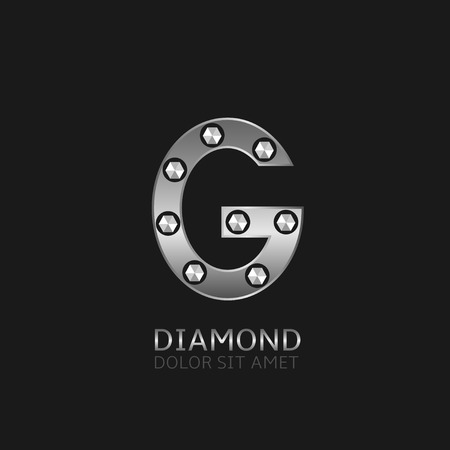Silver G letter with diamonds. Luxury symbol, Vector illustrationのイラスト素材