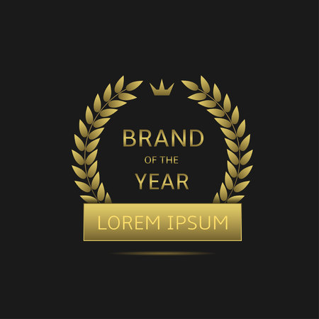 Brand of the year label with place for simple text. Golden business awardのイラスト素材