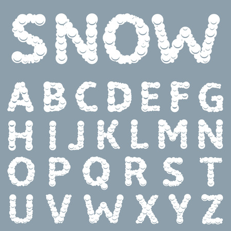 White Snowy alphabet Winter letters Christmas font Illustrationのイラスト素材