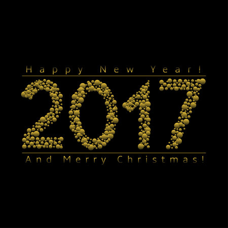 Happy New Year 2017 and Merry Christmas. Abstract magic golden numbers, holiday illustration