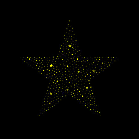 Golden magic star on black background. Vector illustrationのイラスト素材