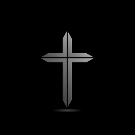Silver Metal cross logo. Abstract religious symbolのイラスト素材
