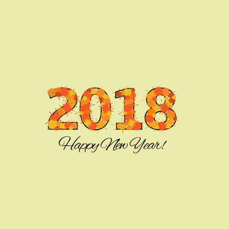 Happy New Year 2018. Red and yellow paint blots, vector illustration.のイラスト素材