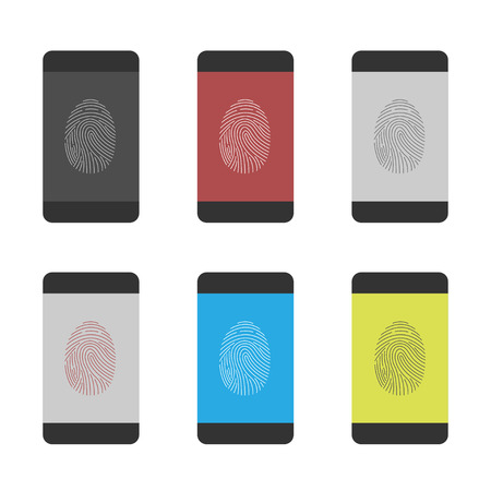Smartphone with fingerprint scan set. Modern technology, Vector illustrationのイラスト素材