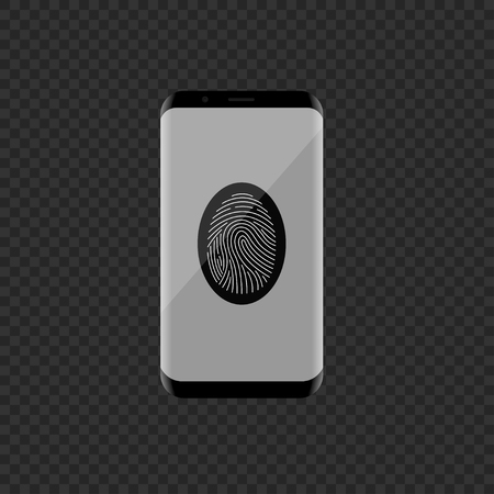 Smartphone with fingerprint scan on the white display. Modern technology, Vector illustrationのイラスト素材