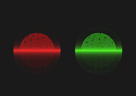 Red and green fingerprints scanning technology. Vector illustrationのイラスト素材