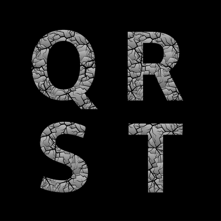 Silver broken Q R S T letters, Luxury cracked letters. Vector illustrationのイラスト素材