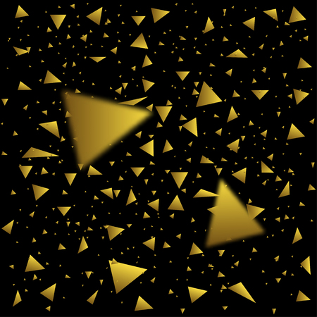 Golden confetti triangles, Flying triangular confetti. Festive triangles holiday backgroundのイラスト素材