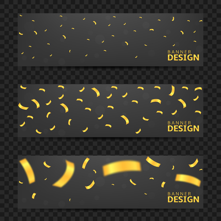 Golden confetti ribbons banner set. Victory flyers, first placeのイラスト素材