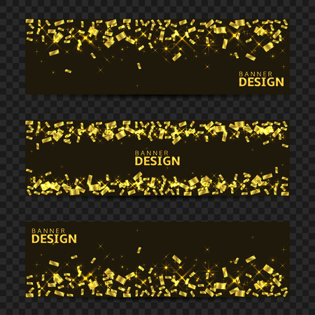 Golden confetti ribbons banner set. Victory flyers, first placeのイラスト素材