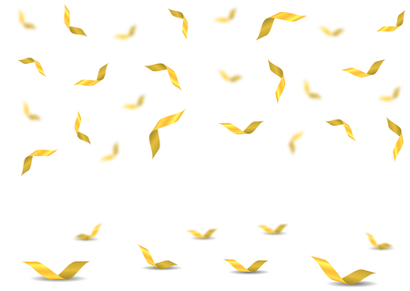 Golden confetti background, Flying ribbons confetti. Festive holiday backgroundのイラスト素材