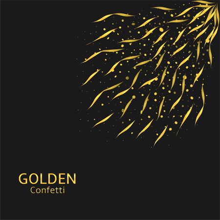 Golden confetti background, Flying ribbons confetti. Festive holiday backgroundのイラスト素材