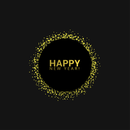 Happy New Year. Black label with flying confetti, Vector illustrationのイラスト素材