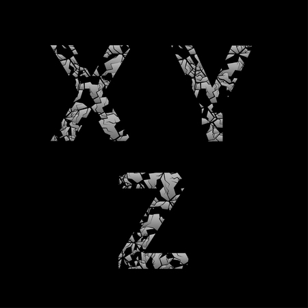 Silver broken X Y Z letters, Old cracked letters. Vector illustrationのイラスト素材