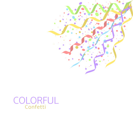 Colorful confetti ribbons on white background. Holiday party decoration backdrop, Vector illustrationのイラスト素材