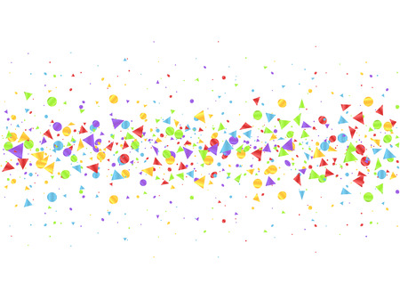 Colorful ribbons and confetti pieces on white background. Holiday party decoration backdrop, Vector illustrationのイラスト素材