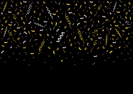 Golden and silver confetti. Festive holiday ribbons over white backgroundのイラスト素材