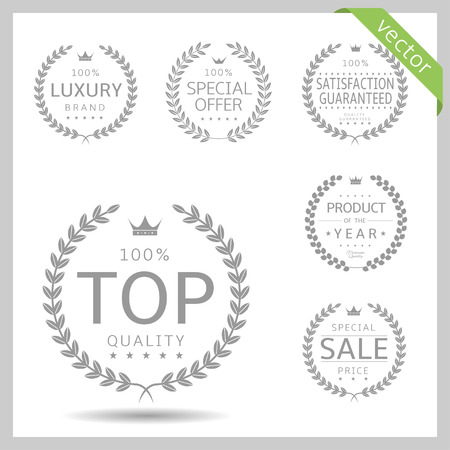 Laurel wreath label badge set isolated. Top quality, sale, special offer, luxury. Vector illustrationのイラスト素材