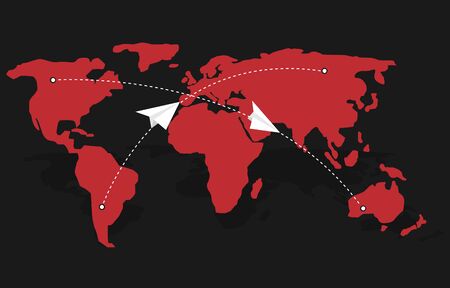 Paper message symbols over red world mapのイラスト素材