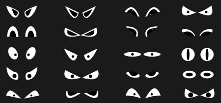 Cartoon eyes. Cartoon funny eyes set over black backgroundのイラスト素材