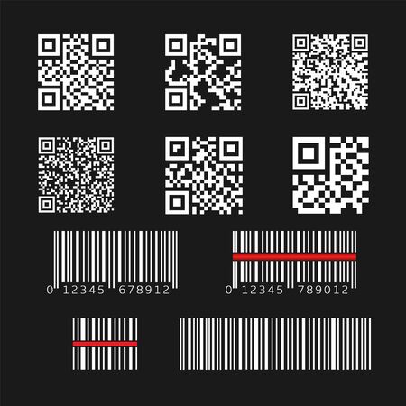 QR code and barcode set. Quick response code technology and barcode technologyのイラスト素材