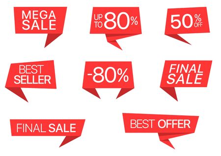 Red sticker set. Mega sale, best seller, best offer stickersのイラスト素材