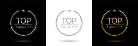 Top quality. Golden Laurel wreath icons. Golden, silver and grey symbols Vector illustrationのイラスト素材