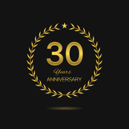 Thirty years Anniversary golden laurel wreath labelのイラスト素材