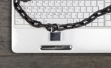 from top view - world Day without internet items of computer equipment on gray wooden backgroundの写真素材