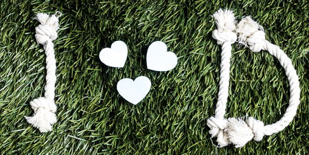I Love D rope text layed on green grass surface.の写真素材