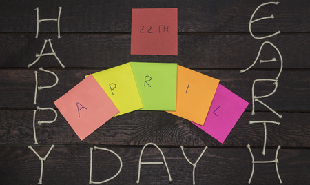 Happy Earth Day April 22, message sign greeting on stickers.の写真素材