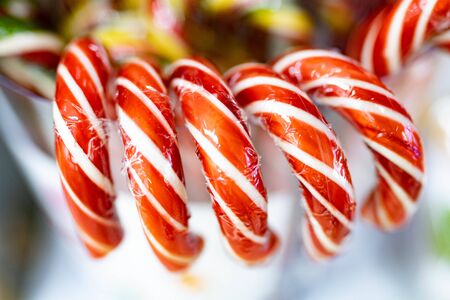 Christmas candy cane in packaging in a store close-up