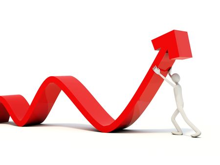 Man with bysiness graph isolated on whiteの写真素材