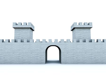 Wall with towers isolated on whiteの写真素材