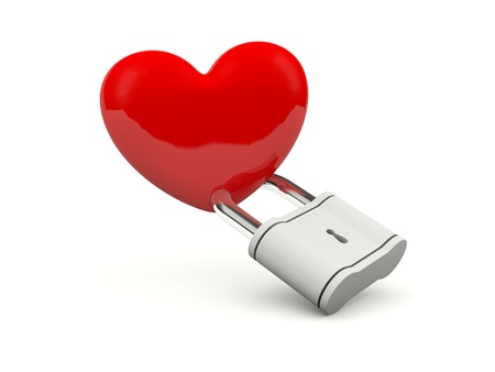 Heart with padlock isolated on whiteの写真素材
