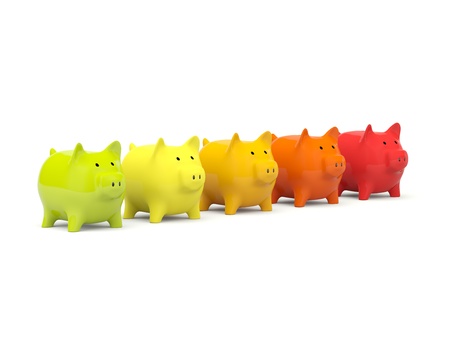 Colored piggy banks isolated on whiteの写真素材