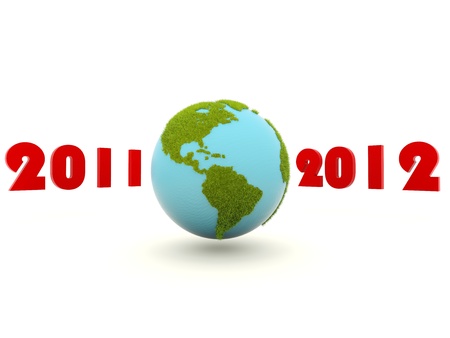 Earth with new year digits isolated on whiteの写真素材