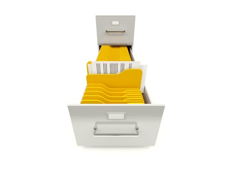 Archive cabinet with folders isolated on whiteの写真素材