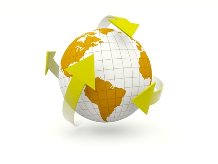 Earth with arrows isolated on whiteの写真素材