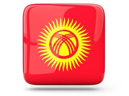 Glossy square icon of flag of kyrgyzstanの写真素材