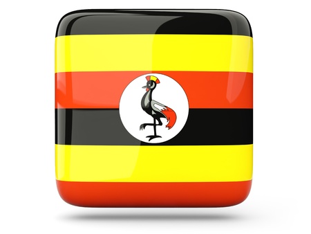 Glossy square icon of flag of ugandaの写真素材