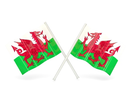 Two wavy flags of wales isolated on whiteの写真素材