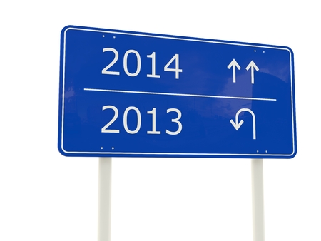 2014 New Year road sign isolated on white